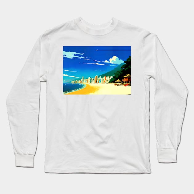 Japan, Okinawa, anime city on the bay — City Pop art, anime landscape poster Long Sleeve T-Shirt by Synthwave1950